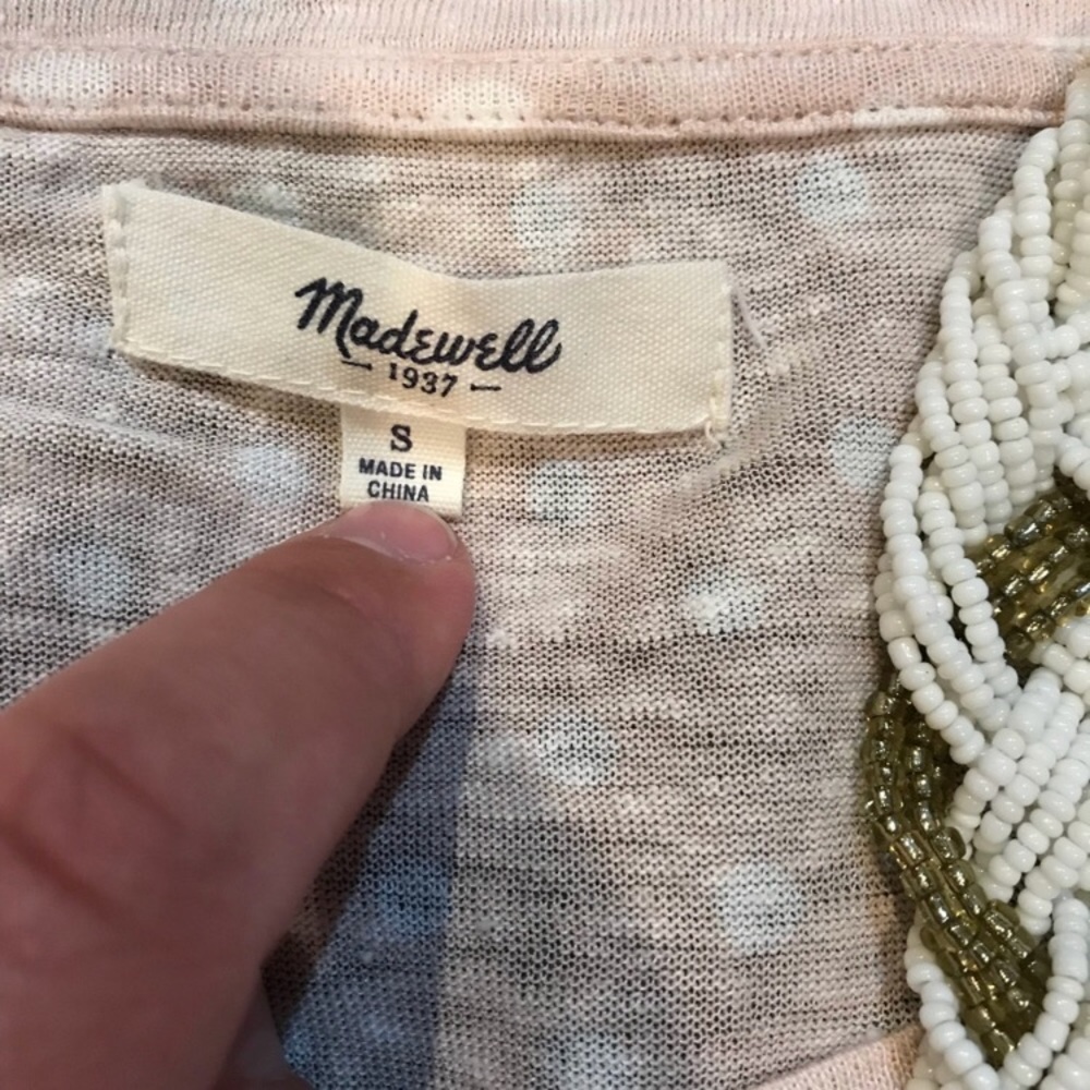 Madewell 100% linen tee light pink dots women’s Sm - Picture 4 of 8